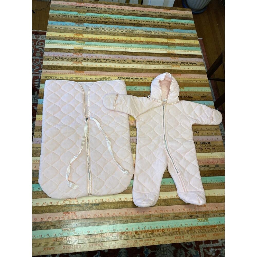VINTAGE Baby Girl Quiltex Snowsuit Pink Quilted Zip Sleep Sack Bunting Newborn
